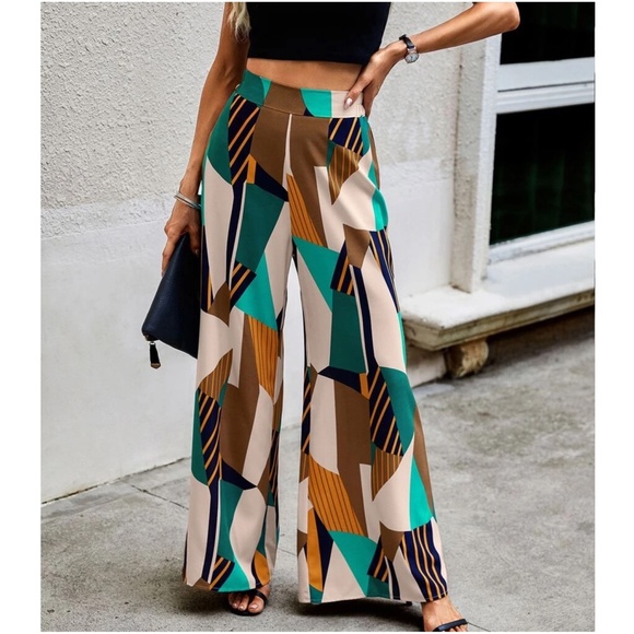 07 Boho High Waist Print Wide Leg Palazzo pants - Picture 3 of 6